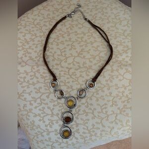 Lia Sophia Silver and Brown Circle Necklace note brown on necklace is faux suede